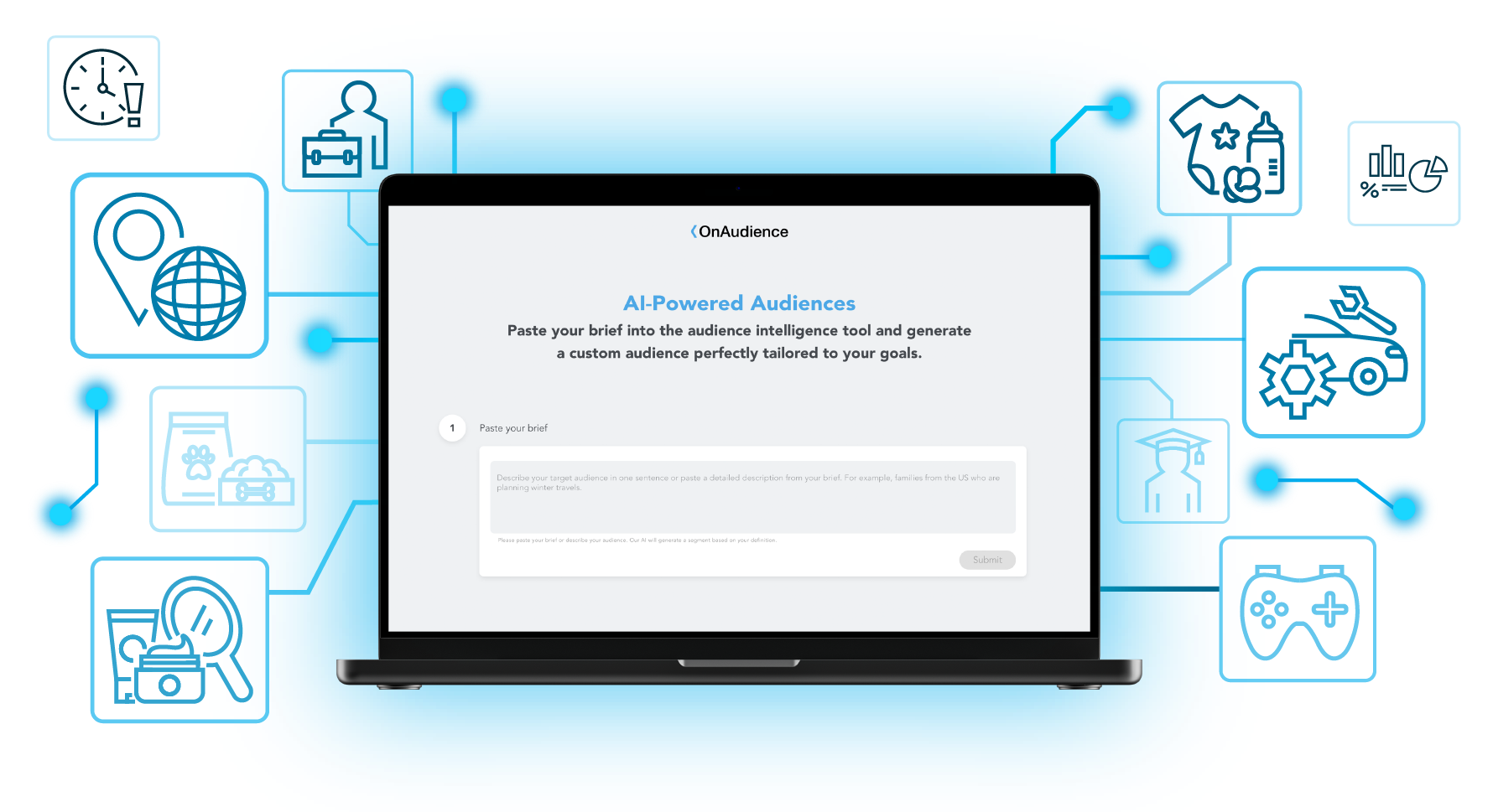 Laptop with website AI.OnAudience.com
